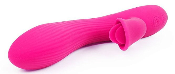 Ярко-розовый рельефный вибратор-кролик QUEJOY - 25 см. - силикон