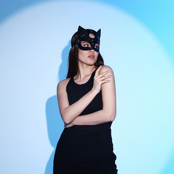 Оригинальная черная маска «Кошка» с ушками - фото 8