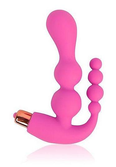 Розовый анально-вагинальный вибратор - 20 см.