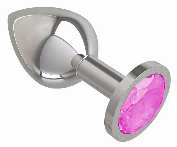 Серебристая средняя пробка с розовым кристаллом - 8,5 см. - металл