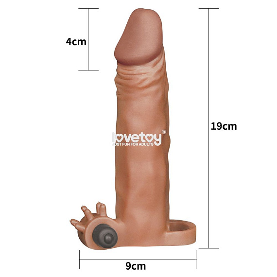 Коричневая вибронасадка-удлинитель на пенис Add 2 Pleasure X Tender Vibrating Penis Sleeve - 19 см. - термопластичный эластомер (TPE)