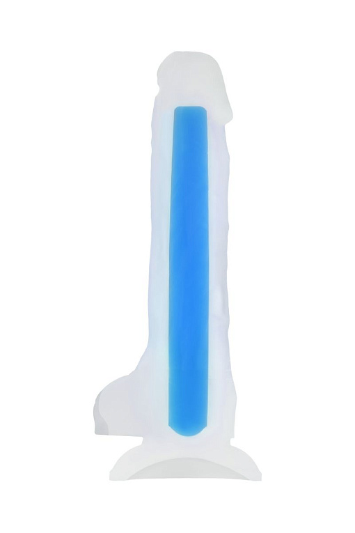 Прозрачно-синий фаллоимитатор, светящийся в темноте, Bruce Glow - 22 см. - силикон