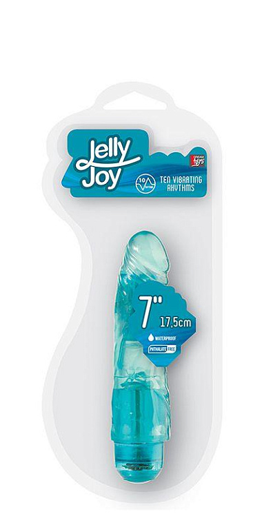 Голубой вибратор-реалистик JELLY JOY 7INCH 10 RHYTHMS BLUE - 17,5 см. - поливинилхлорид (ПВХ, PVC)