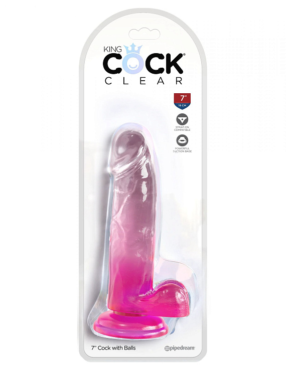 Розовый фаллоимитатор с мошонкой на присоске 7’’ Cock with Balls - 20,3 см. - поливинилхлорид (ПВХ, PVC)