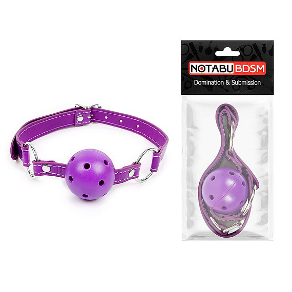 Фиолетовый кляп-шарик на регулируемом ремешке с кольцами - поливинилхлорид (ПВХ, PVC)