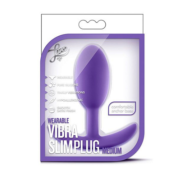 Фиолетовая анальная пробка Wearable Vibra Slim Plug Medium - 10,1 см. - силикон