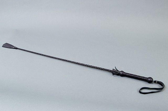 Чёрный стек с плетеной ручкой и наконечником-ступнёй - 70 см. - натуральная кожа