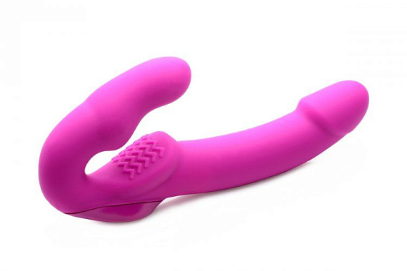 Розовый безремневой страпон с вибрацией Evoke Rechargeable Vibrating Strap On - 24,7 см. - силикон