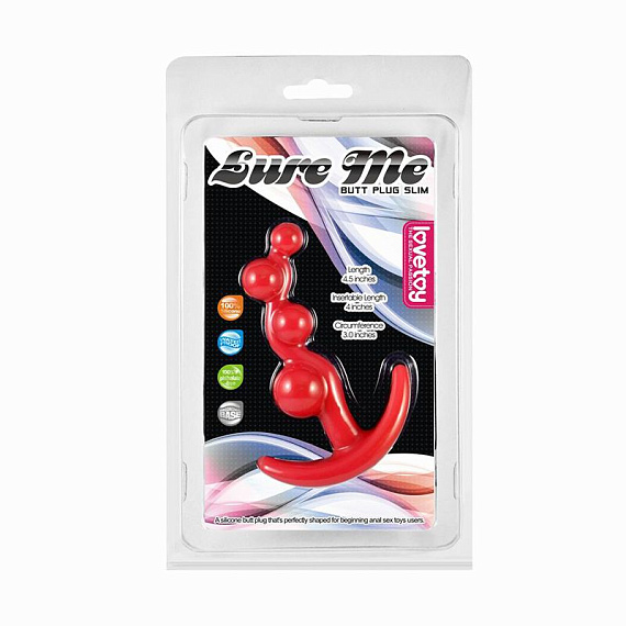 Красная анальная цепочка LURE ME Silicone Anal Toy - 10,5 см. - силикон