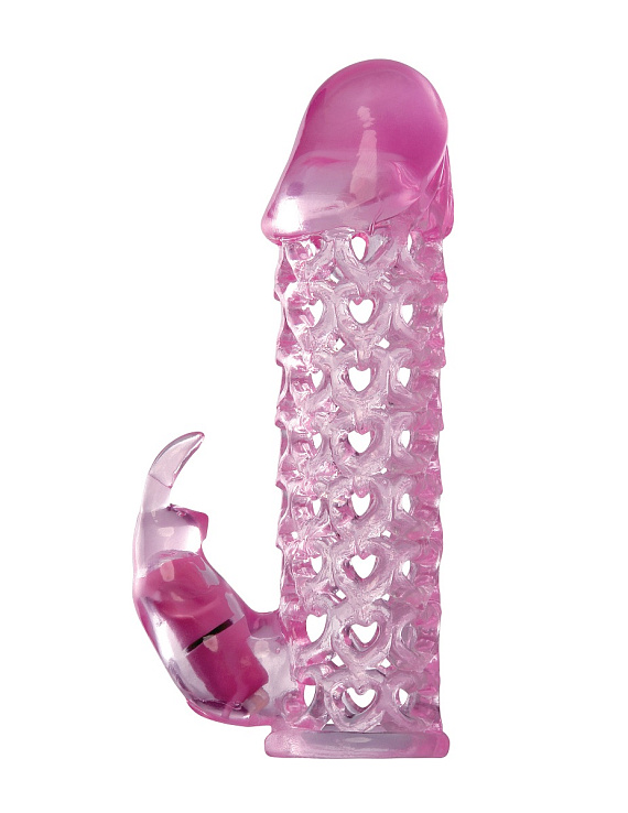 Розовая стимулирующая насадка Vibrating Couples Cage со стимулятором клитора - термопластичная резина (TPR)