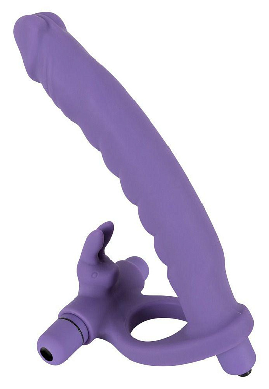 Фиолетовая насадка на пенис для двойной стимуляции Los Analos - 16 см. - силикон