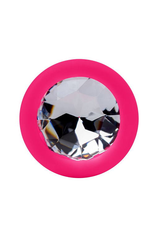 Розовая коническая анальная пробка с прозрачным кристаллом - 7,2 см. POPO Pleasure