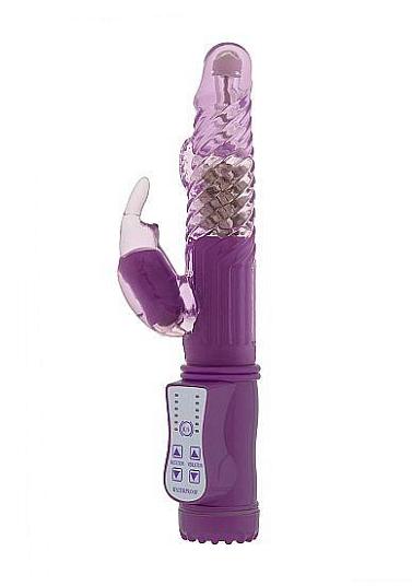 Фиолетовый вибратор Vibrating Rabbit с клиторальным отростком - 22 см.