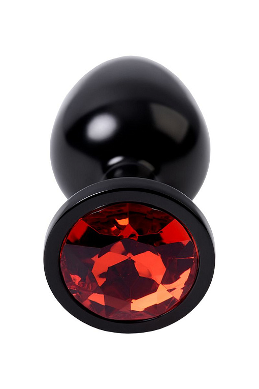 Черный анальный плаг с кристаллом красного цвета - 8,2 см. ToyFa