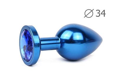 Коническая синяя анальная втулка с синим кристаллом - 8,2 см.