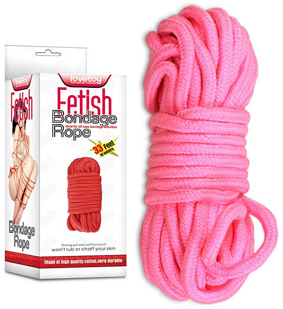 Розовая верёвка для любовных игр - 10 м. - 100% хлопок