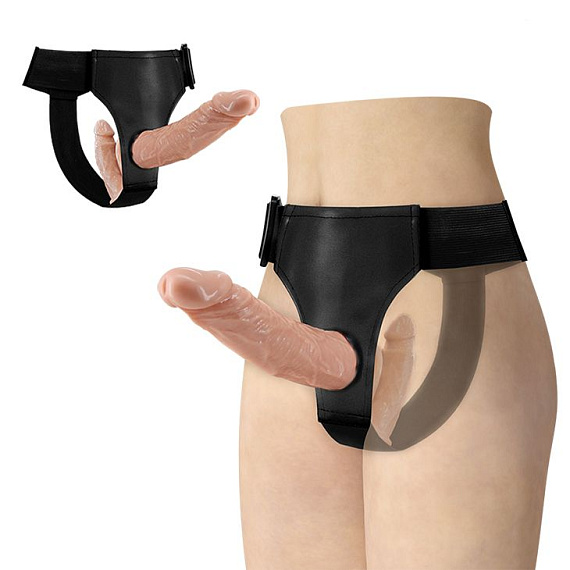 Женский страпон с вагинальной пробкой-фаллосом - 18 см. - термопластичная резина (TPR)