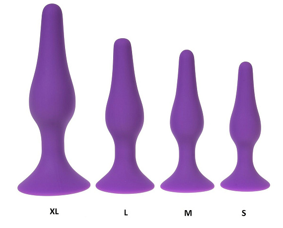 Фиолетовая силиконовая анальная пробка размера M - 11 см. - силикон