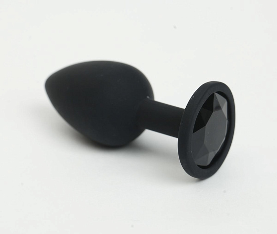 Черная анальная пробка с черным стразом - 7,6 см. - силикон
