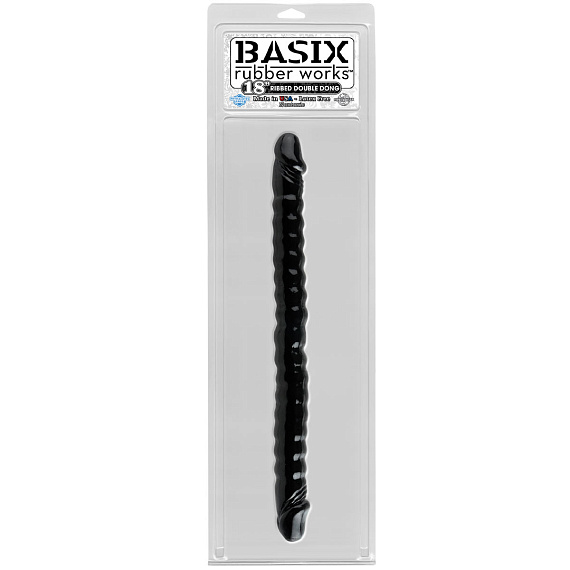 Черный двухголовый фаллоимитатор Basix Rubber Works 18  - 45 см. - поливинилхлорид (ПВХ, PVC)