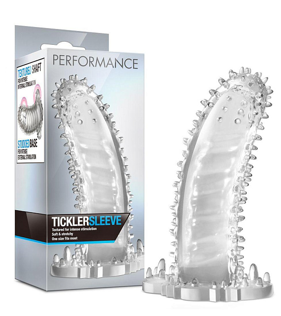 Прозрачная закрытая насадка с шипами Performance Tickler Sleeve - 14 см. - термопластичный эластомер (TPE)