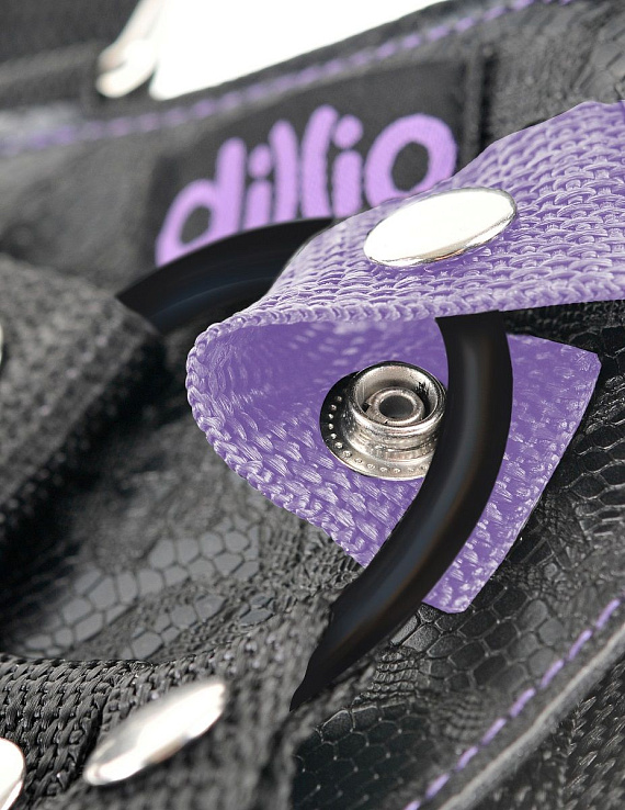 Фиолетовая страпон-система 7  Strap-On Suspender Harness Set с реалистичной насадкой - 19 см. Pipedream