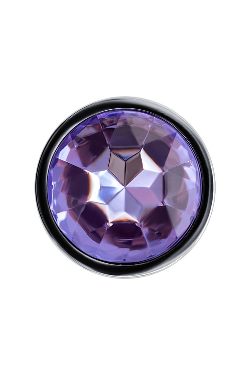 Серебристая гладкая коническая анальная пробка с фиолетовым кристаллом - 7 см. Штучки-дрючки
