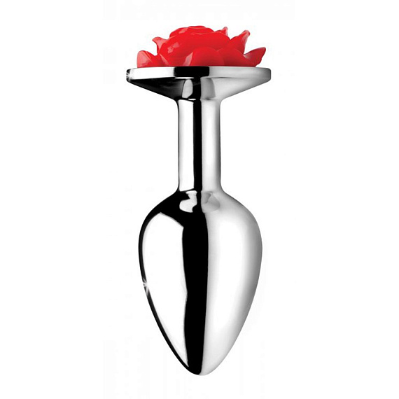 Серебристая анальная пробка с розой Red Rose Butt Plug - 8 см. - металл