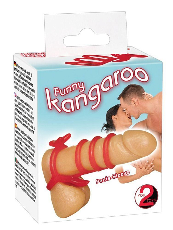 Красная рельефная насадка на пенис Funny Kangaroo от Intimcat