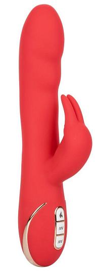 Красный вибромассажер-кролик с функцией нагрева Heated Silicone Ultra-Soft Rabbit - 21,5 см.