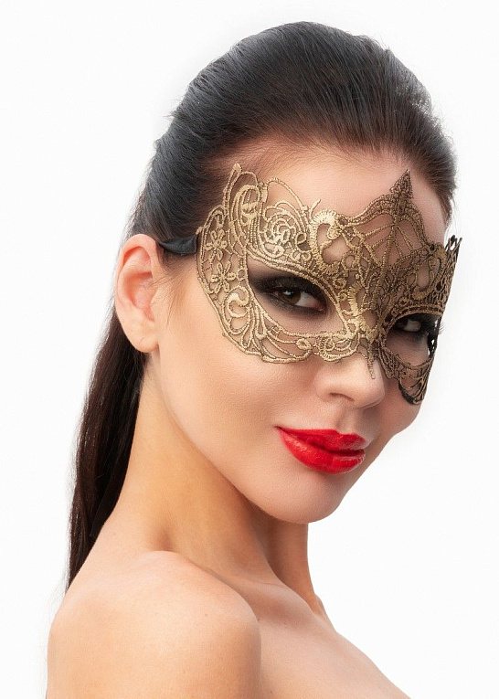 Пикантная золотистая карнавальная маска - 100% полиэстер