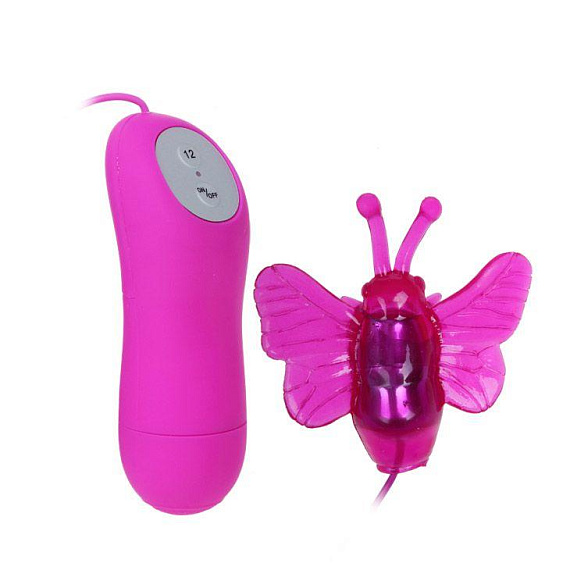 Розовый вибростимулятор в виде бабочки Cute Secret с проводным пультом