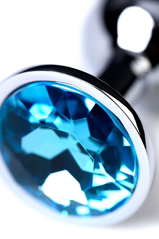 Серебристая конусовидная анальная пробка с голубым кристаллом - 7 см. - фото 7