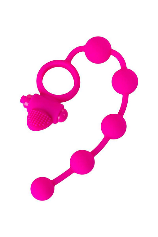 Розовое эрекционное виброкольцо Posedon с анальной цепочкой Dibe