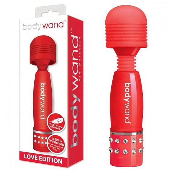 Красный жезловый мини-вибратор с кристаллами Mini Massager Love Edition - анодированный пластик, TPR