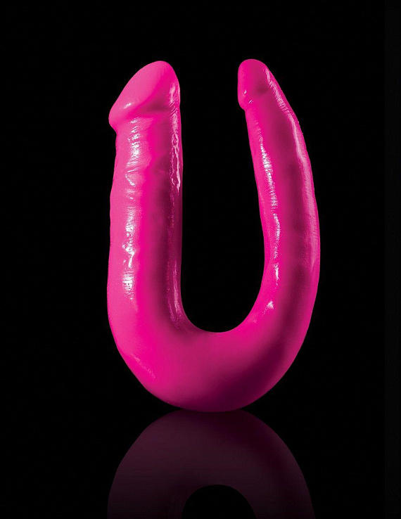 Ярко-розовый U-образный фаллоимитатор Double Trouble - 34,3 см. Pipedream
