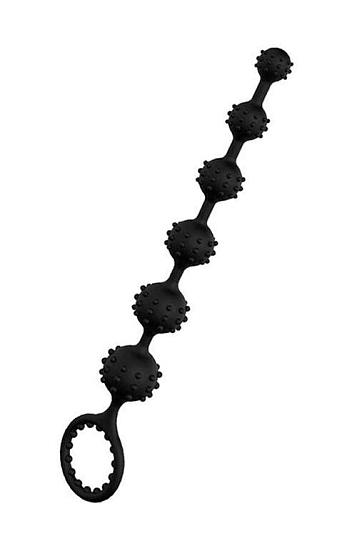 Черная анальная цепочка с шишечками RINGED BEADS - 23 см.