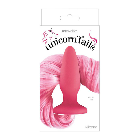 Розовая анальная пробка с нежно-розовым хвостом Unicorn Tails Pastel Pink - силикон