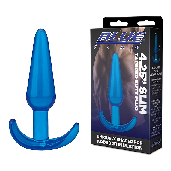 Голубая анальная пробка Slim Tapered Butt Plug - 10,8 см. - термопластичная резина (TPR)