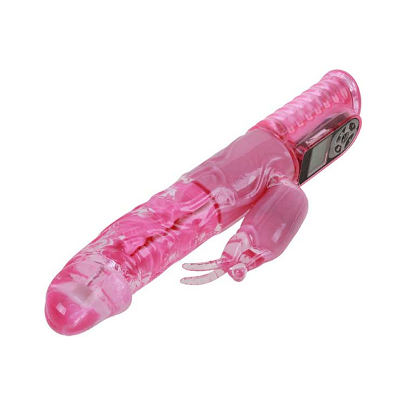 Розовый вибратор с функцией волнового вращения ствола Love Gift - 25 см. - термопластичная резина (TPR)