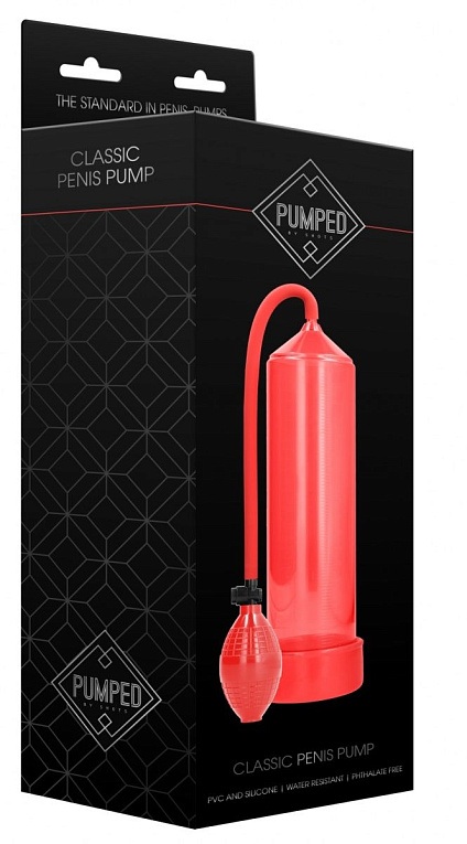 Красная ручная вакуумная помпа для мужчин Classic Penis Pump - анодированный пластик (ABS)