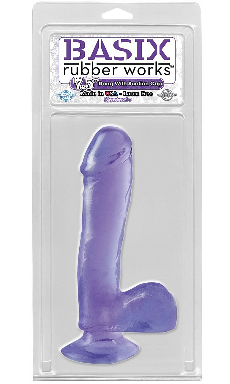 Фиолетовый фаллоимитатор Basix Rubber Works 7.5  Dong with Suction Cup - 21,6 см. - поливинилхлорид (ПВХ, PVC)