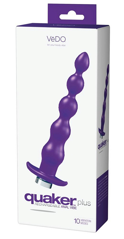 Фиолетовая анальная перезаряжаемая виброцепочка VeDO Quaker - 21 см. - силикон