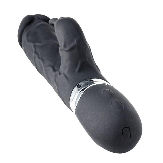 Черный реалистичный вибратор-кролик - 23 см. - силикон