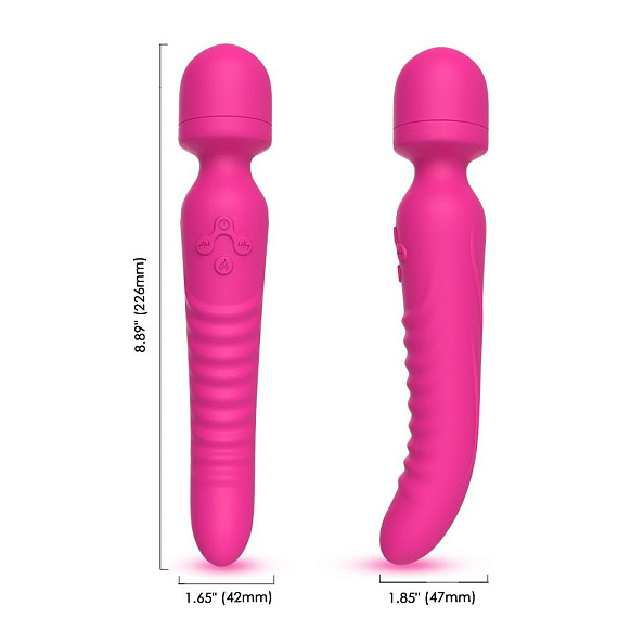 Ярко-розовый двусторонний wand-вибромассажер с рифленой ручкой - 22,5 см. Silicone Toys