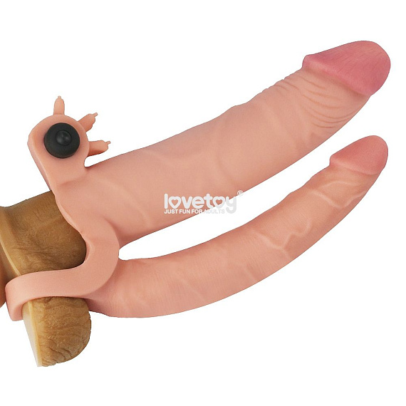 Телесная насадка-удлинитель на пенис с анальным стимулятором и вибропулей - фото 5