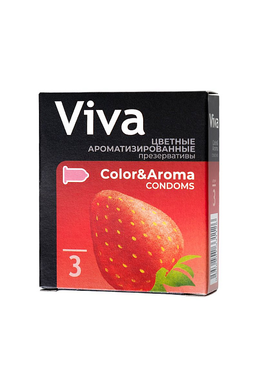 Цветные презервативы VIVA Color Aroma с ароматом клубники - 3 шт. - латекс