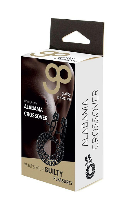 Чёрные зажимы на соски Alabama Crossover Nipple Clamps с цепью - металл