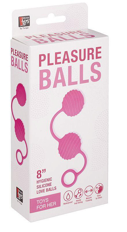 Розовые вагинальные шарики с ребристым рельефом - силикон