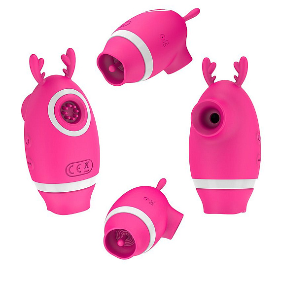 Розовый клиторальный вибромассажер с рожками - силикон